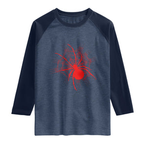 Red Black Widow Spider Raglan Shirt Gothic Spider Web Vintage Horror Gift TS12 Heather Denim Navy Print Your Wear