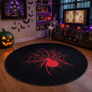 Red Black Widow Spider Round Rug Gothic Spider Web Vintage Horror Gift