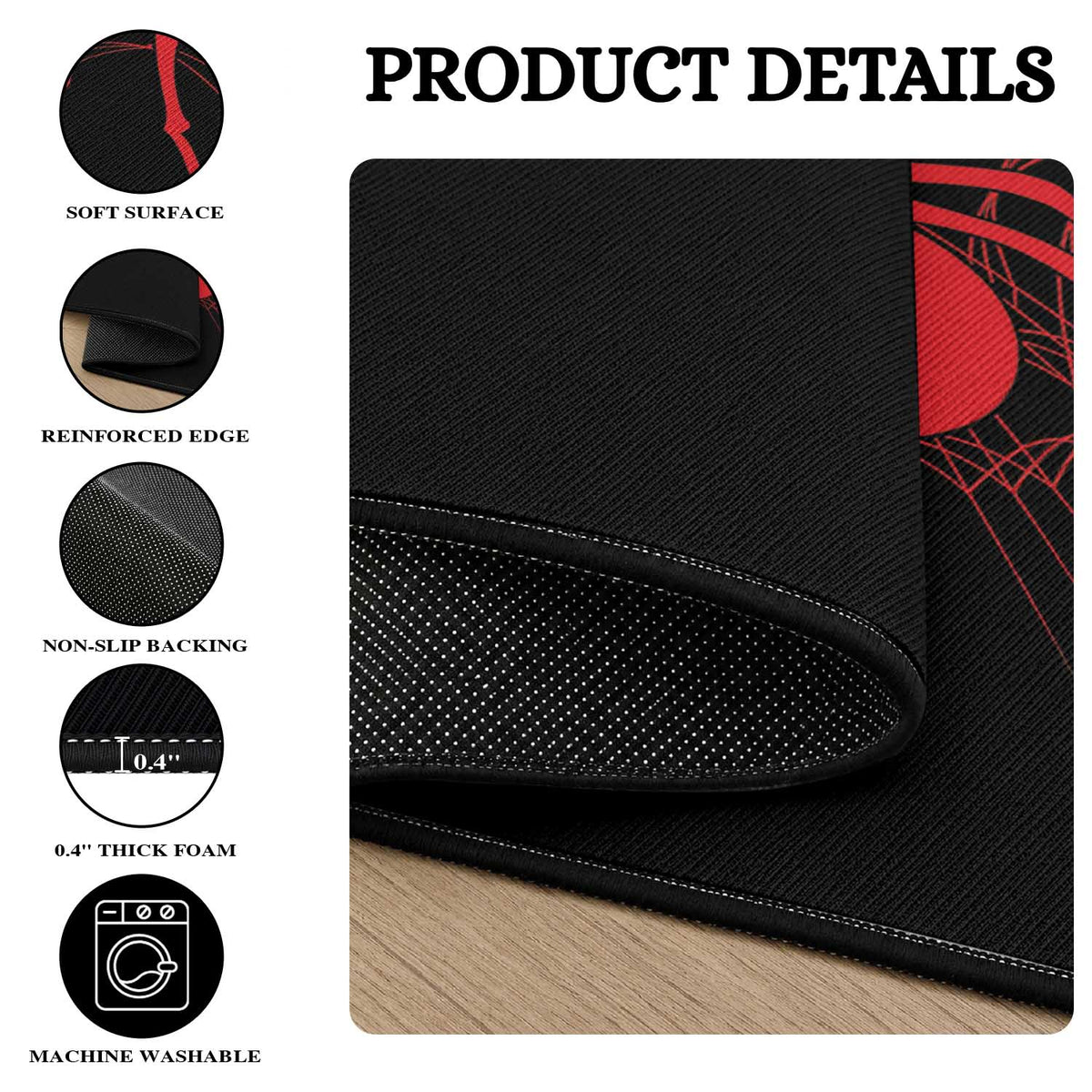 Red Black Widow Spider Round Rug Gothic Spider Web Vintage Horror Gift