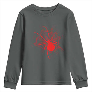 Red Black Widow Spider Youth Sweatshirt Gothic Spider Web Vintage Horror Gift TS12 Dark Heather Print Your Wear