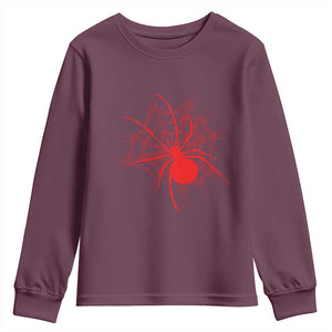 Red Black Widow Spider Youth Sweatshirt Gothic Spider Web Vintage Horror Gift TS12 Maroon Print Your Wear
