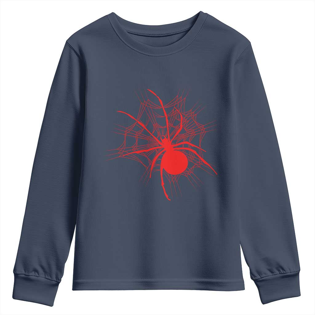 Red Black Widow Spider Youth Sweatshirt Gothic Spider Web Vintage Horror Gift TS12 Navy Print Your Wear