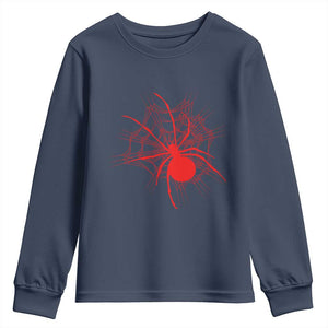 Red Black Widow Spider Youth Sweatshirt Gothic Spider Web Vintage Horror Gift TS12 Navy Print Your Wear
