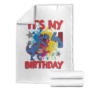 Dino Spider Its My 4th Birthday Throw Blanket Dinosaur Gift For Boys TS12 White Print Your Wear