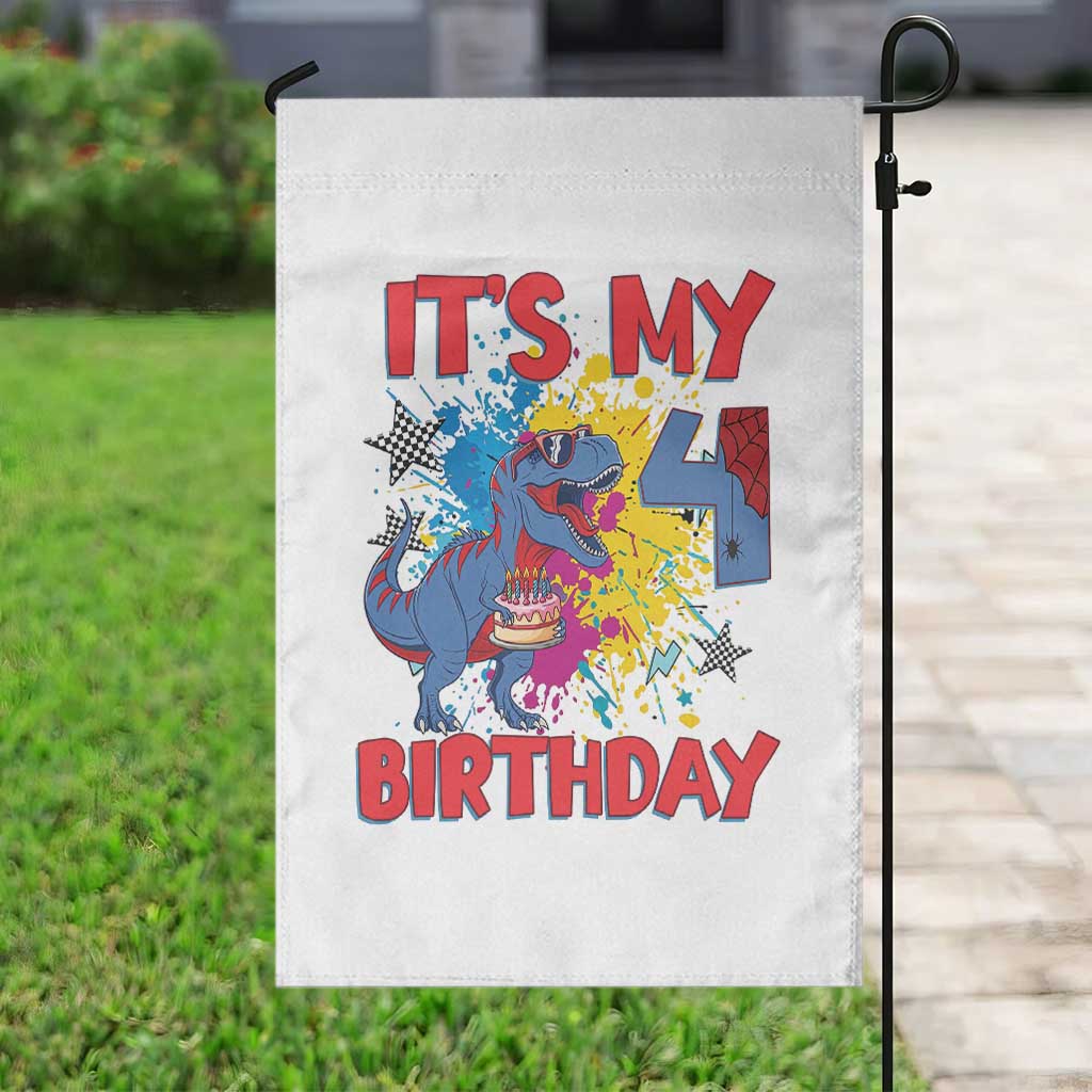 Dino Spider Its My 4th Birthday Garden Flag Dinosaur Gift For Boys TS12 Print Your Wear
