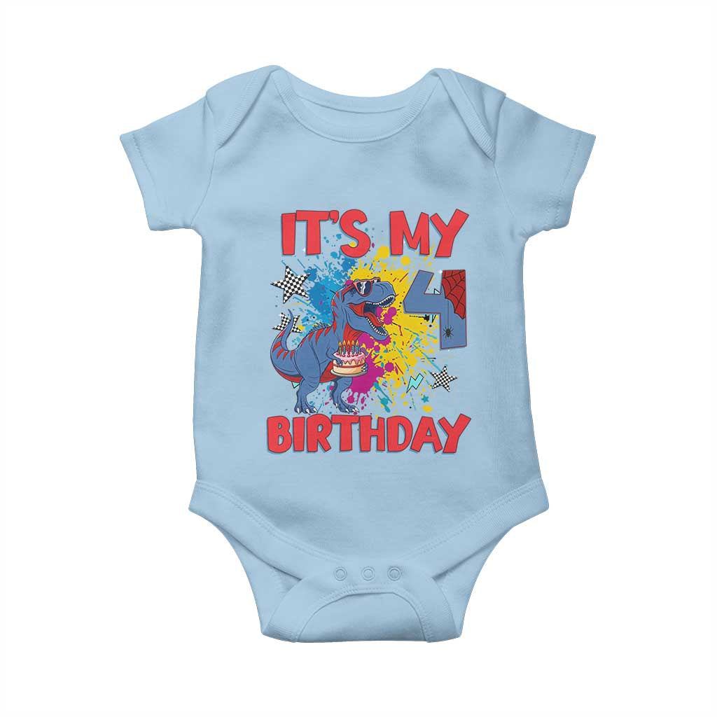 Dino Spider Its My 4th Birthday Baby Onesie Dinosaur Gift For Boys TS12 Light Blue Print Your Wear