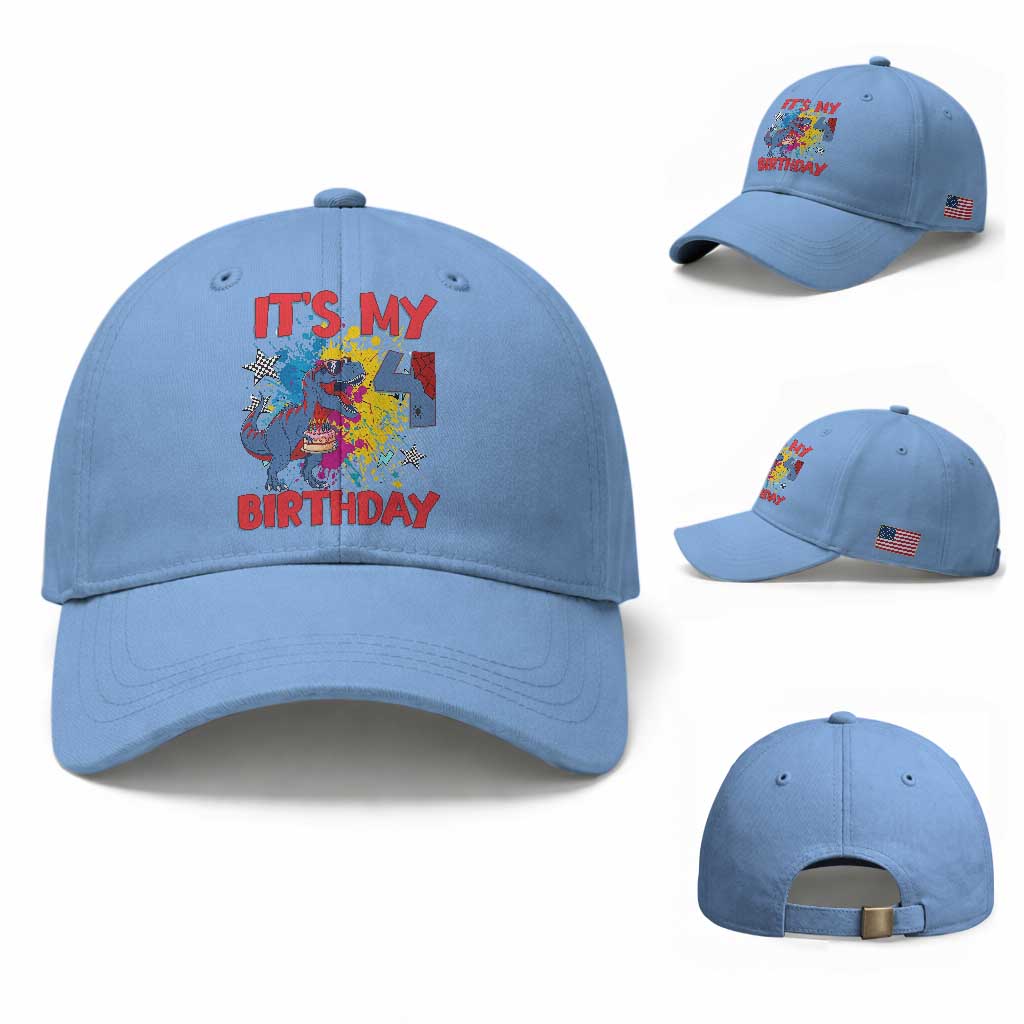 Dino Spider Its My 4th Birthday Baseball Cap Dinosaur Gift For Boys TS12 Baseball Cap Universal Fit Light Blue Print Your Wear