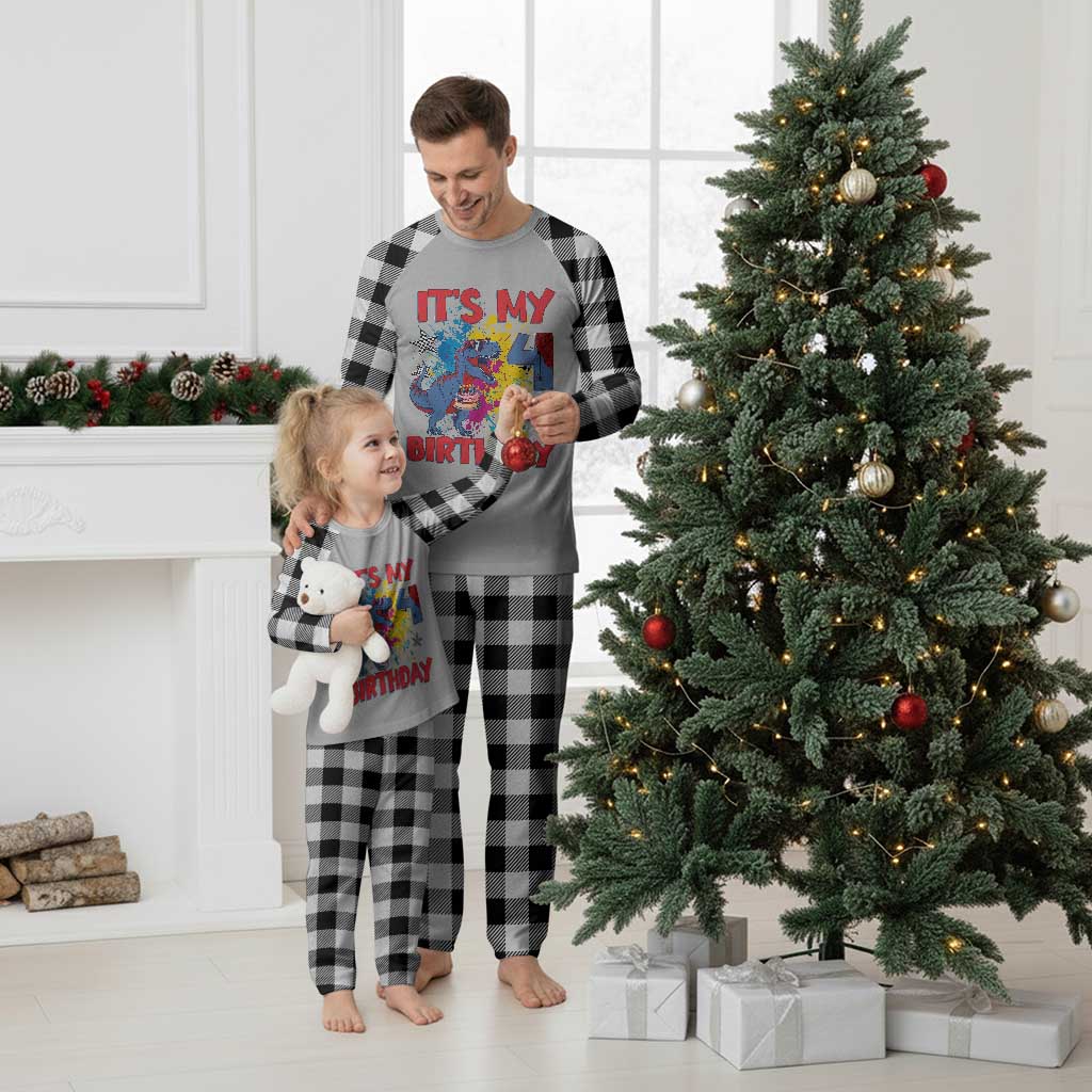 Dino Spider Its My 4th Birthday Plaid Pajama Set Dinosaur Gift For Boys TS12 White Plaid Print Your Wear