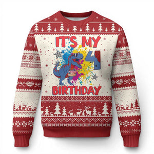 Dino Spider Its My 4th Birthday Ugly Christmas Sweater Dinosaur Gift For Boys TS12 Beige Red Print Your Wear