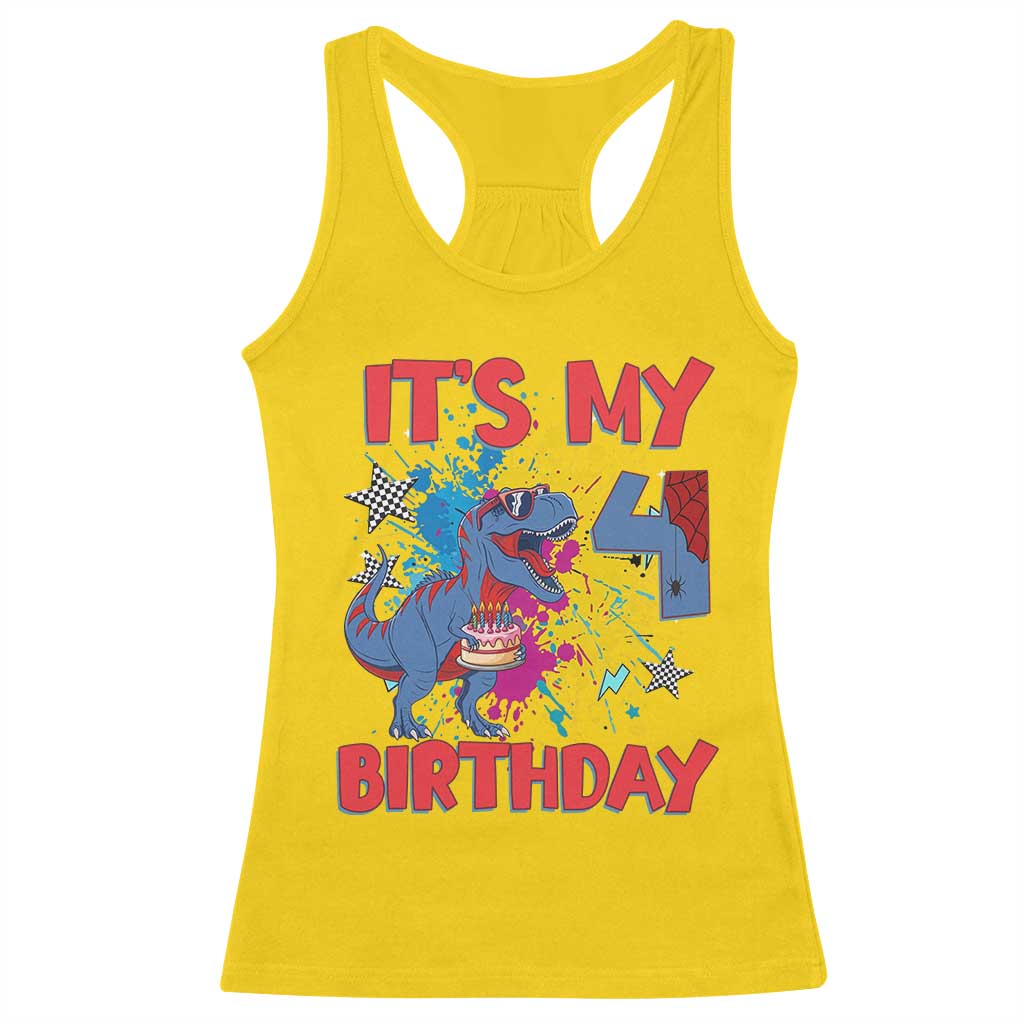 Dino Spider Its My 4th Birthday Racerback Tank Top Dinosaur Gift For Boys TS12 Daisy Print Your Wear