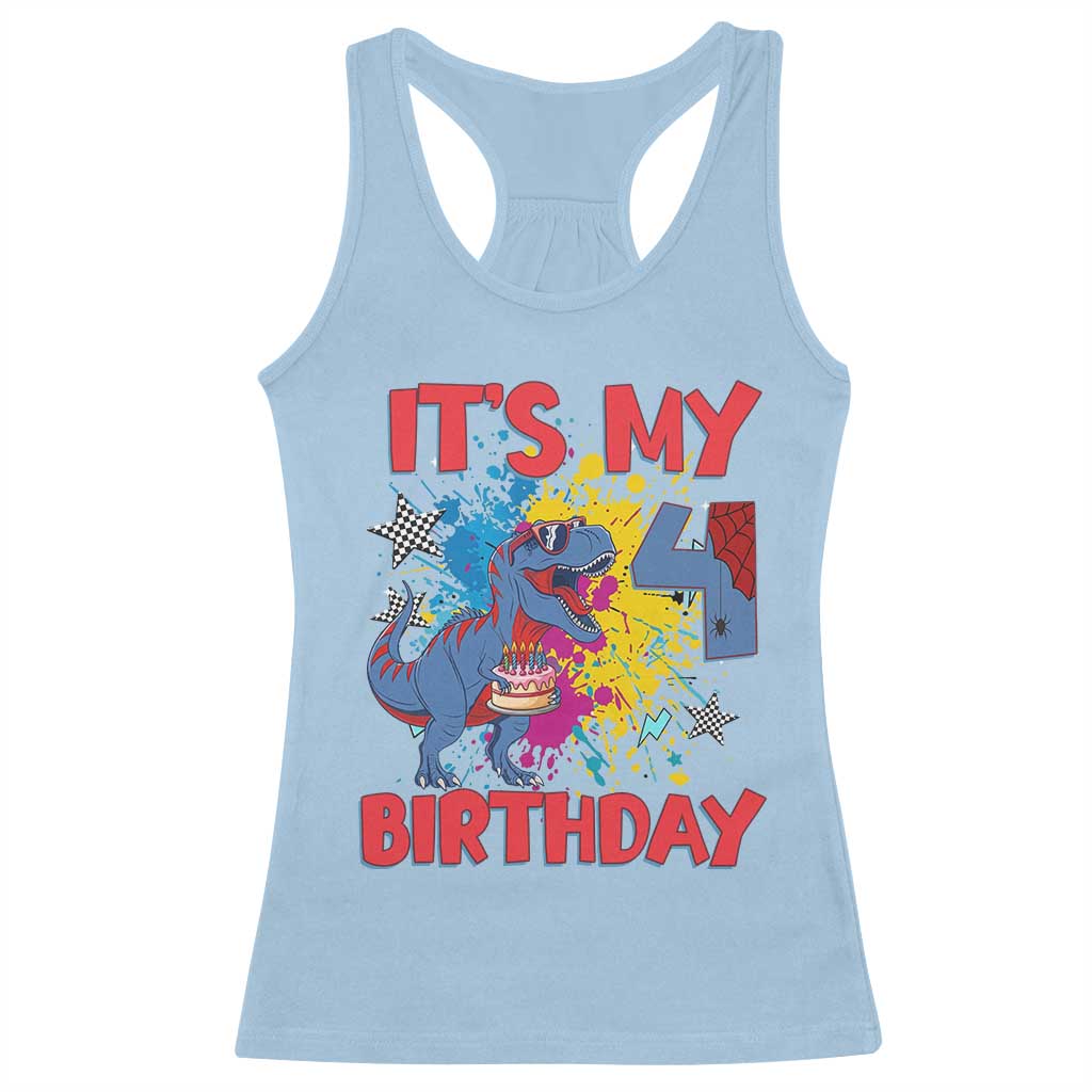 Dino Spider Its My 4th Birthday Racerback Tank Top Dinosaur Gift For Boys TS12 Light Blue Print Your Wear