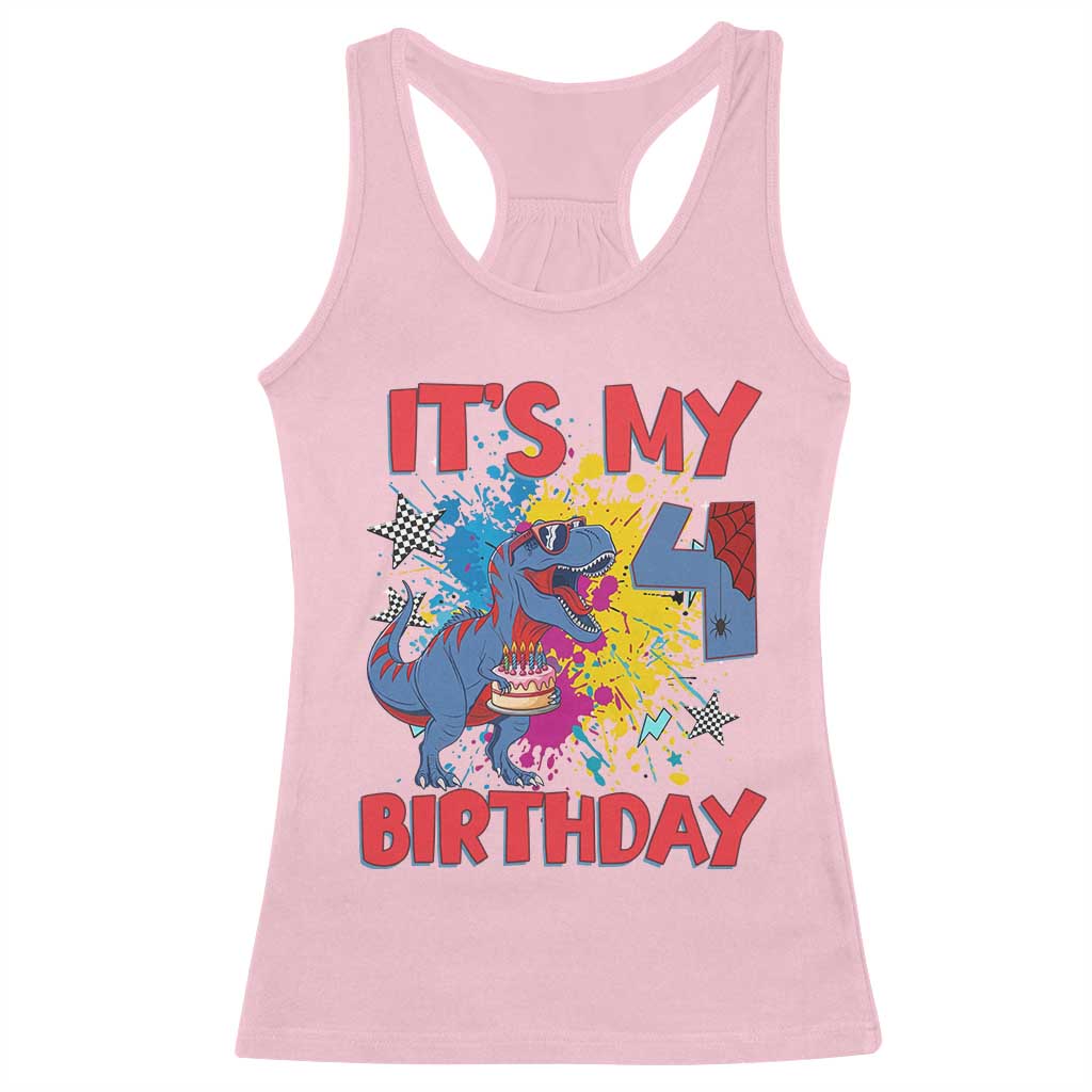 Dino Spider Its My 4th Birthday Racerback Tank Top Dinosaur Gift For Boys TS12 Light Pink Print Your Wear