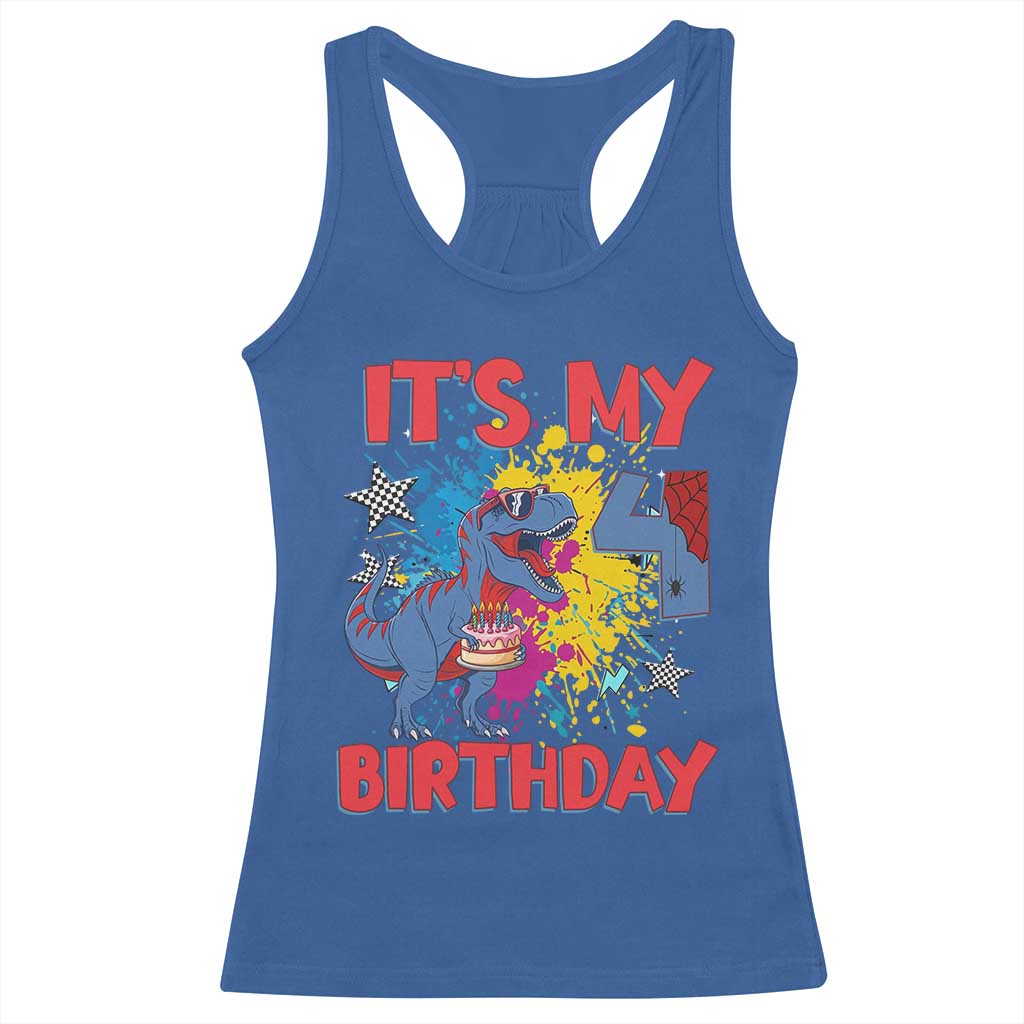 Dino Spider Its My 4th Birthday Racerback Tank Top Dinosaur Gift For Boys TS12 Royal Blue Print Your Wear