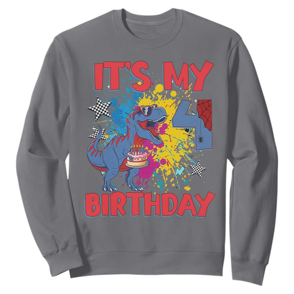 Dino Spider Its My 4th Birthday Sweatshirt Dinosaur Gift For Boys TS12 Charcoal Print Your Wear