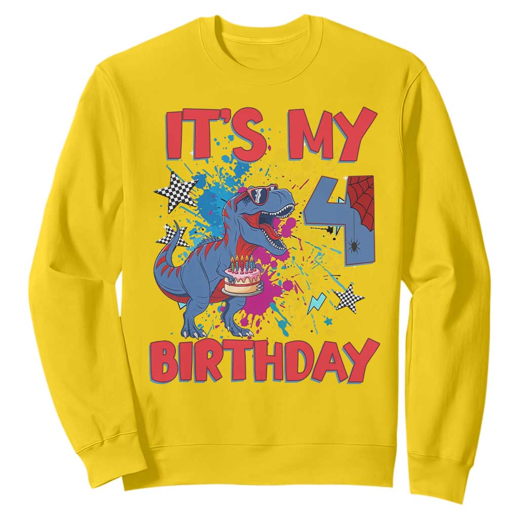 Dino Spider Its My 4th Birthday Sweatshirt Dinosaur Gift For Boys TS12 Daisy Print Your Wear