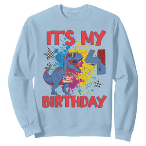 Dino Spider Its My 4th Birthday Sweatshirt Dinosaur Gift For Boys TS12 Light Blue Print Your Wear