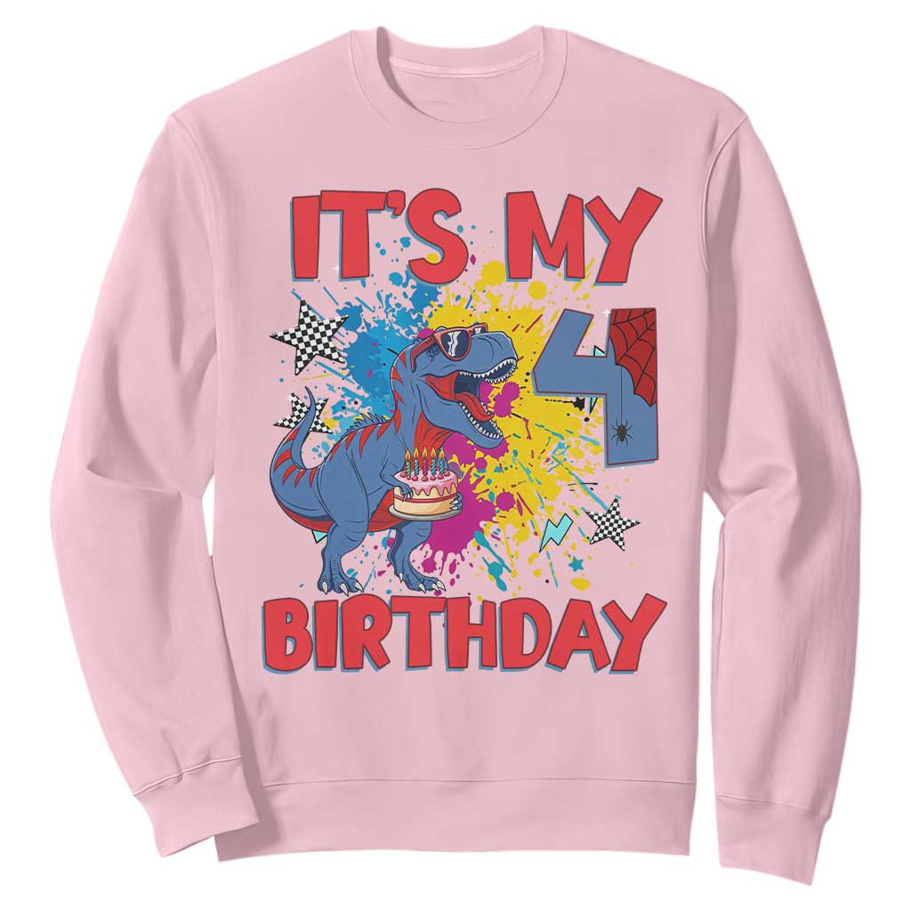 Dino Spider Its My 4th Birthday Sweatshirt Dinosaur Gift For Boys TS12 Light Pink Print Your Wear