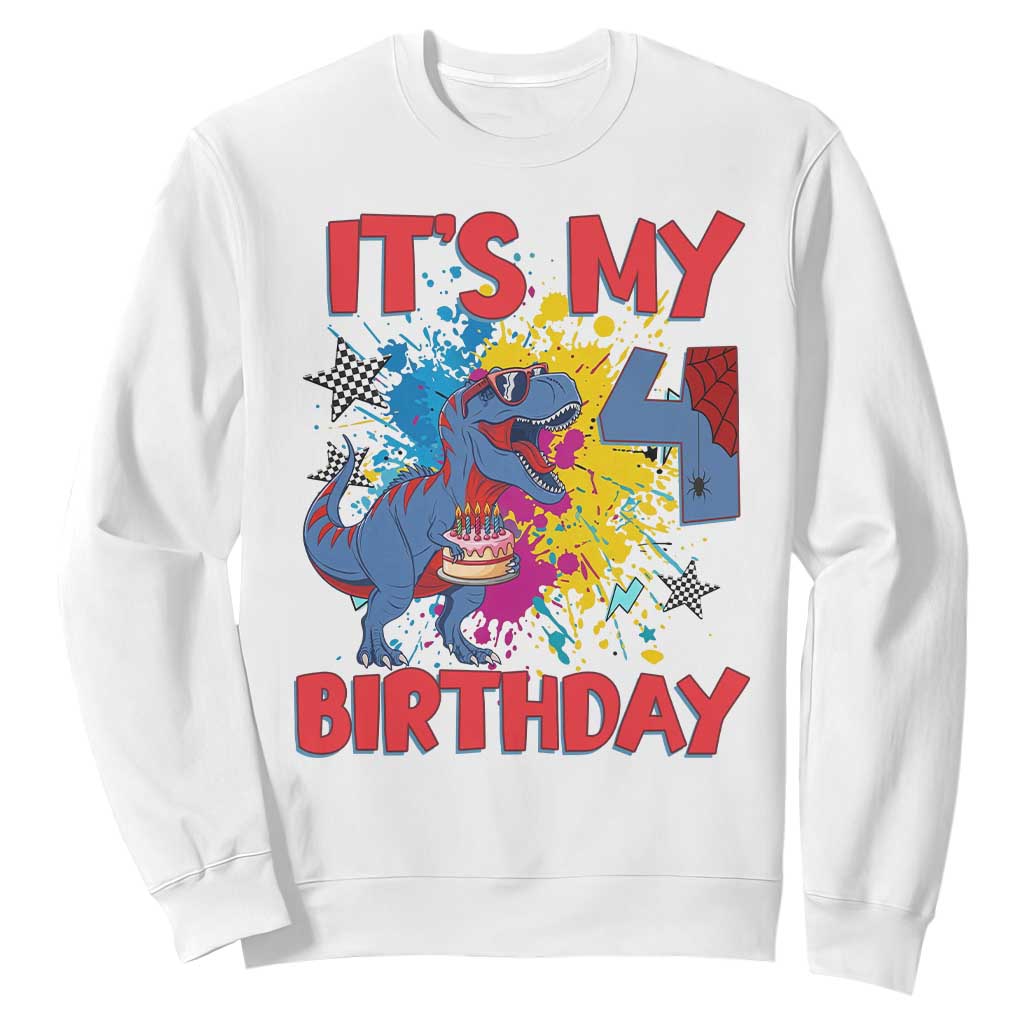 Dino Spider Its My 4th Birthday Sweatshirt Dinosaur Gift For Boys TS12 White Print Your Wear