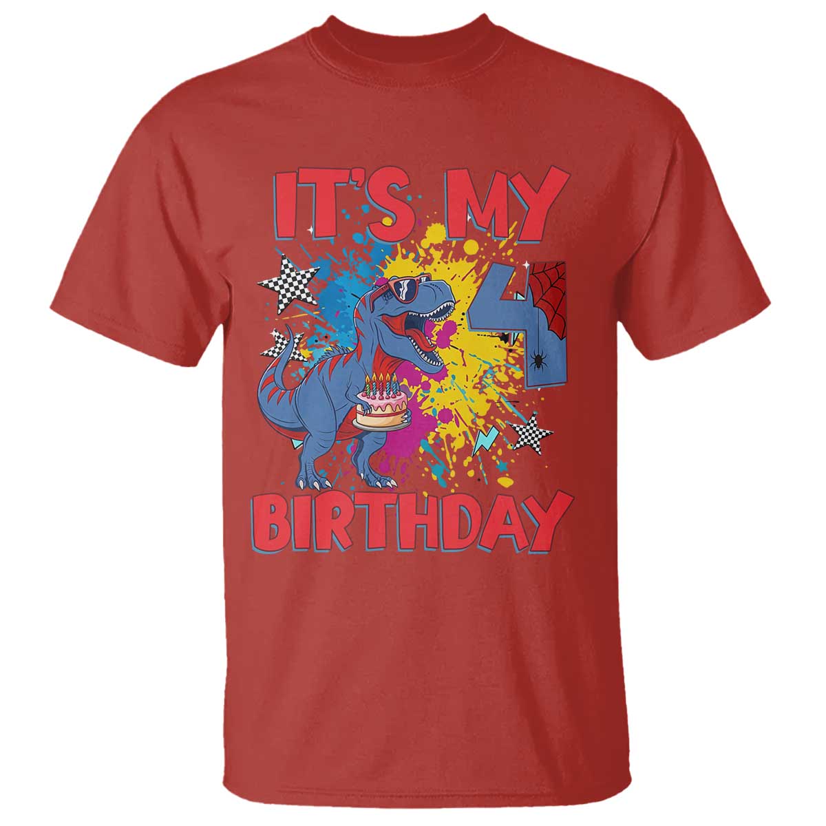 Dino Spider Its My 4th Birthday T Shirt Dinosaur Gift For Boys TS12 Red Print Your Wear