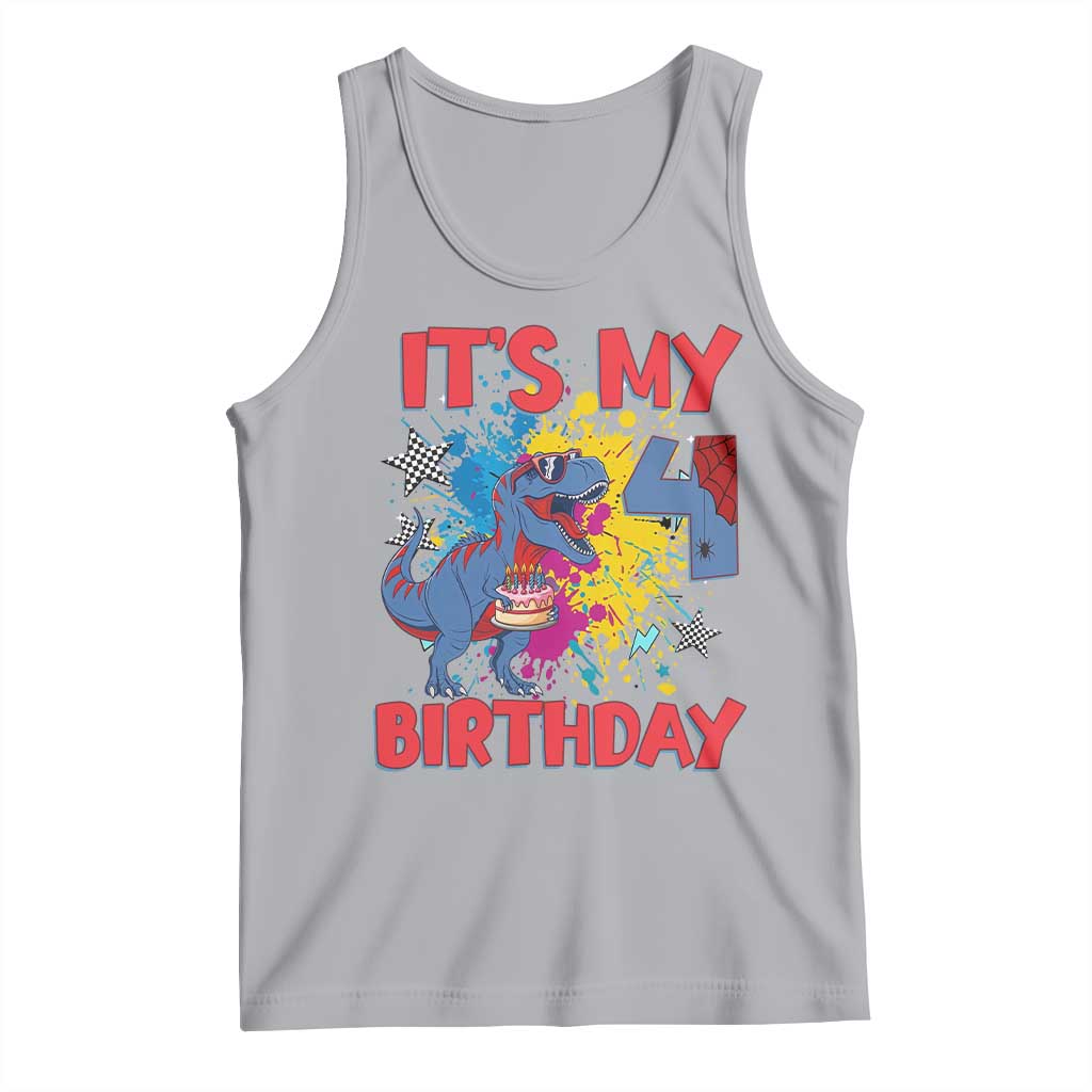 Dino Spider Its My 4th Birthday Tank Top Dinosaur Gift For Boys TS12 Athletic Heather Print Your Wear