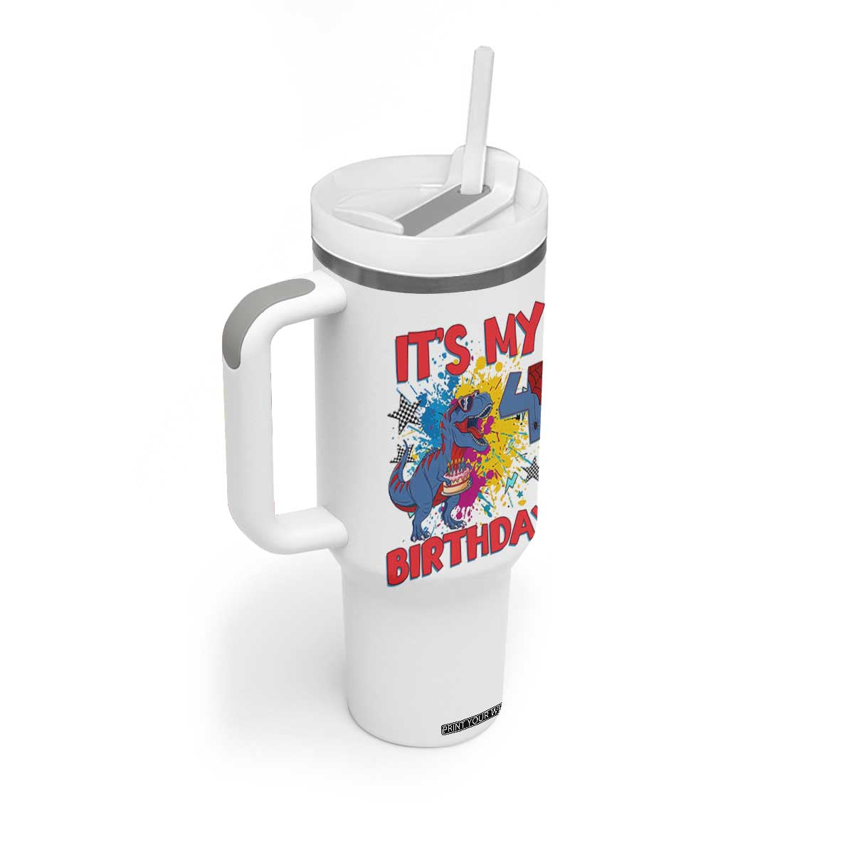 Dino Spider Its My 4th Birthday Tumbler With Handle Dinosaur Gift For Boys TS12 Print Your Wear