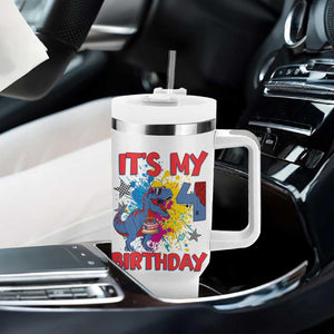 Dino Spider Its My 4th Birthday Tumbler With Handle Dinosaur Gift For Boys TS12 Print Your Wear