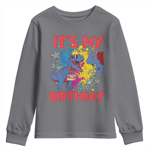 Dino Spider Its My 4th Birthday Youth Sweatshirt Dinosaur Gift For Boys TS12 Charcoal Print Your Wear