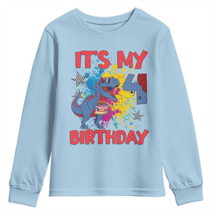 Dino Spider Its My 4th Birthday Youth Sweatshirt Dinosaur Gift For Boys TS12 Light Blue Print Your Wear