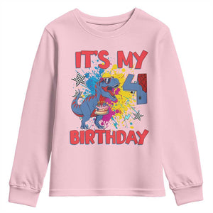Dino Spider Its My 4th Birthday Youth Sweatshirt Dinosaur Gift For Boys TS12 Light Pink Print Your Wear