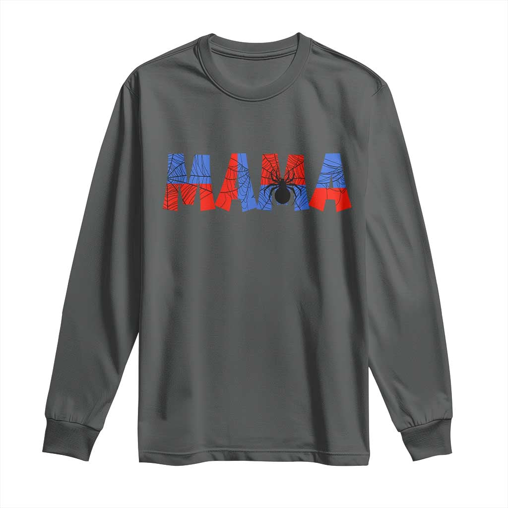 Spooky Mama Spider Web Long Sleeve Shirt Cute Halloween Mom Gift TS12 Dark Heather Print Your Wear