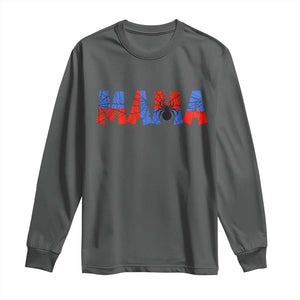 Spooky Mama Spider Web Long Sleeve Shirt Cute Halloween Mom Gift TS12 Dark Heather Print Your Wear