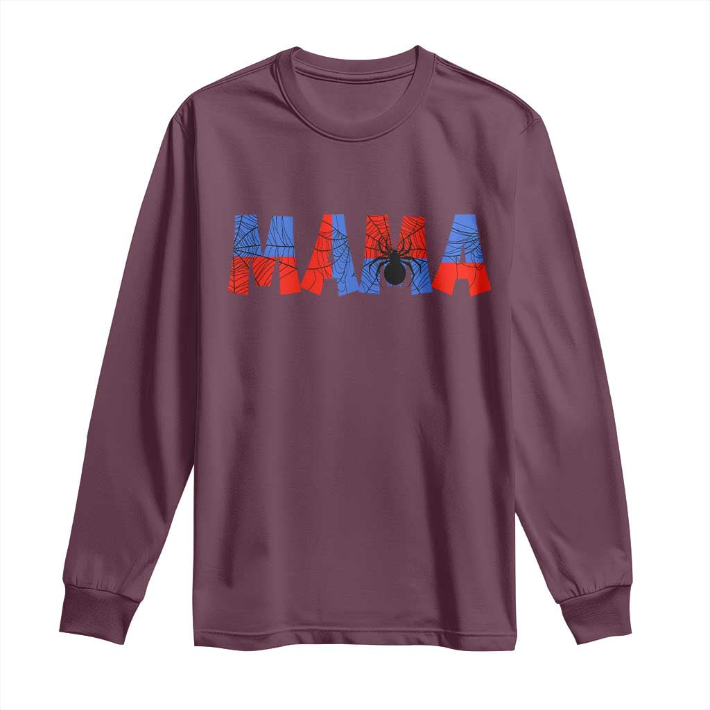 Spooky Mama Spider Web Long Sleeve Shirt Cute Halloween Mom Gift TS12 Maroon Print Your Wear