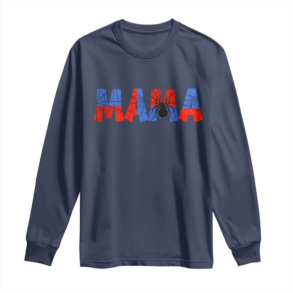 Spooky Mama Spider Web Long Sleeve Shirt Cute Halloween Mom Gift TS12 Navy Print Your Wear