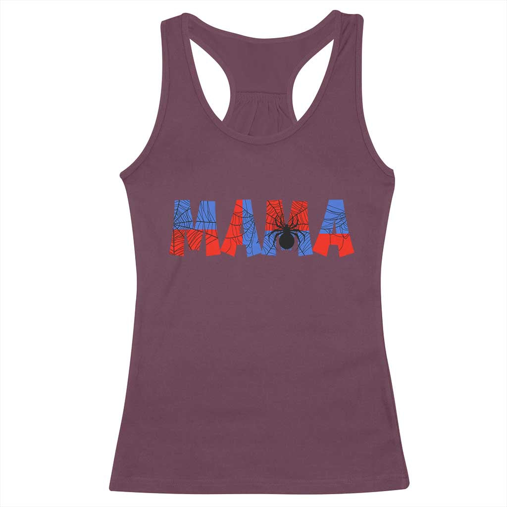 Spooky Mama Spider Web Racerback Tank Top Cute Halloween Mom Gift TS12 Maroon Print Your Wear