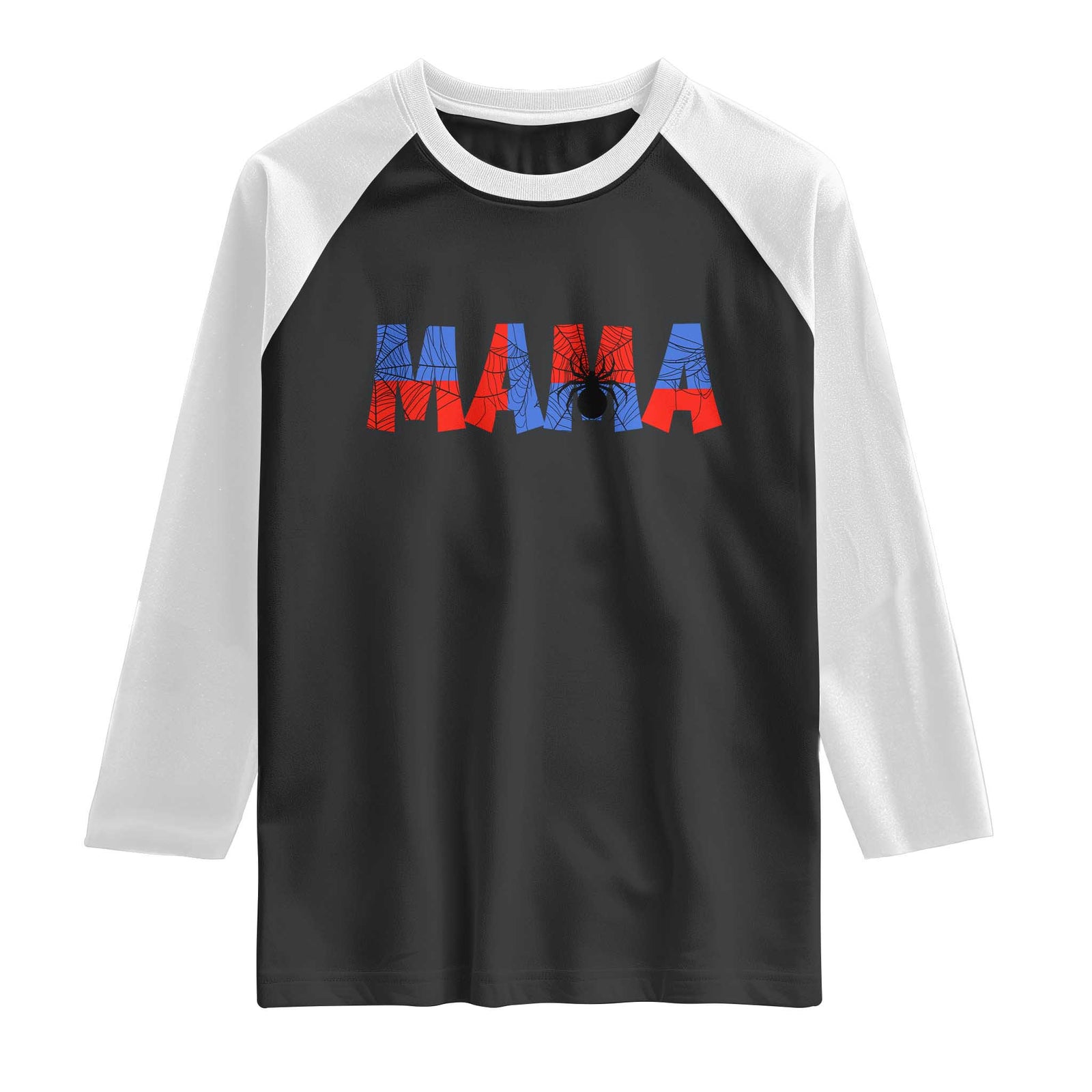Spooky Mama Spider Web Raglan Shirt Cute Halloween Mom Gift TS12 Black White Print Your Wear
