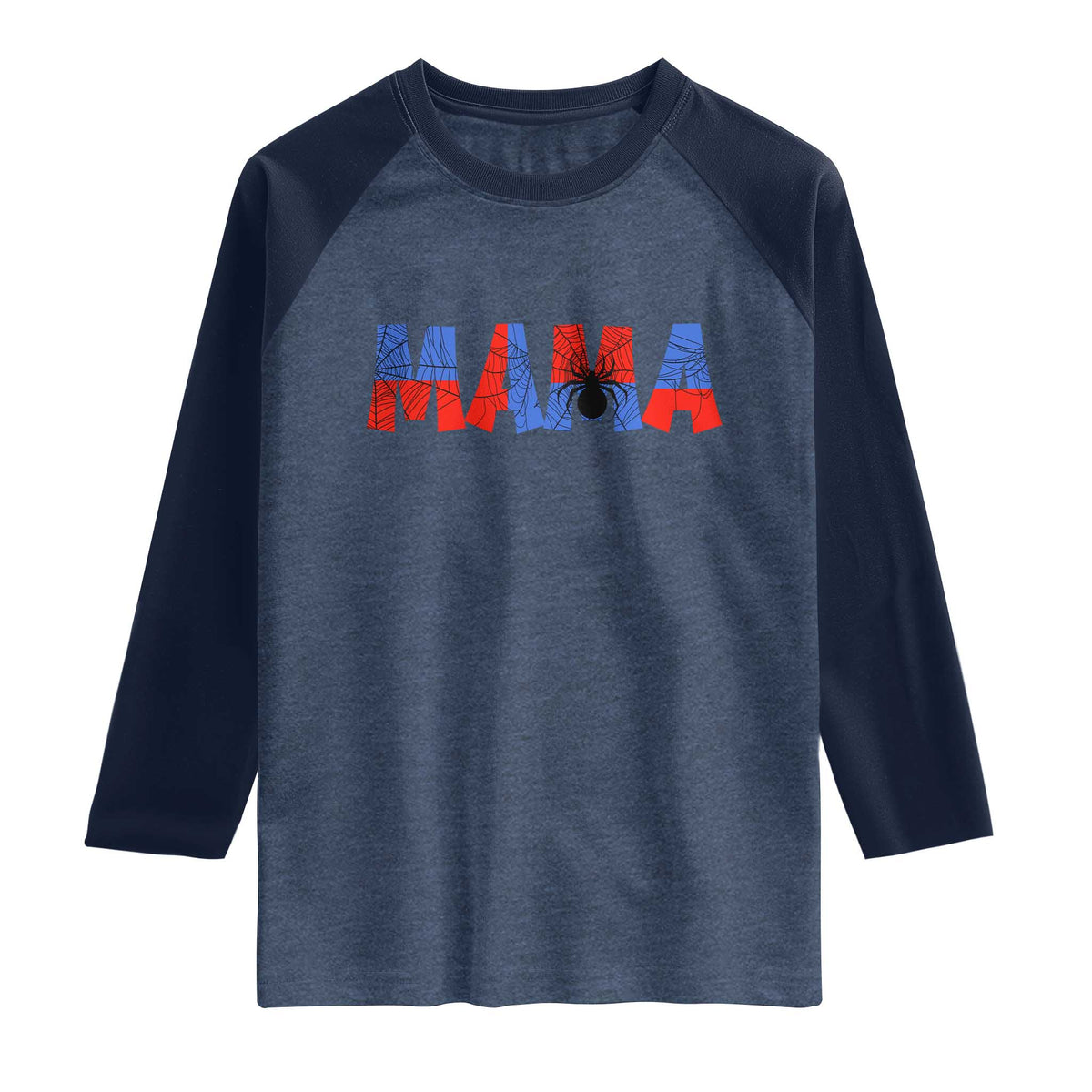 Spooky Mama Spider Web Raglan Shirt Cute Halloween Mom Gift TS12 Heather Denim Navy Print Your Wear