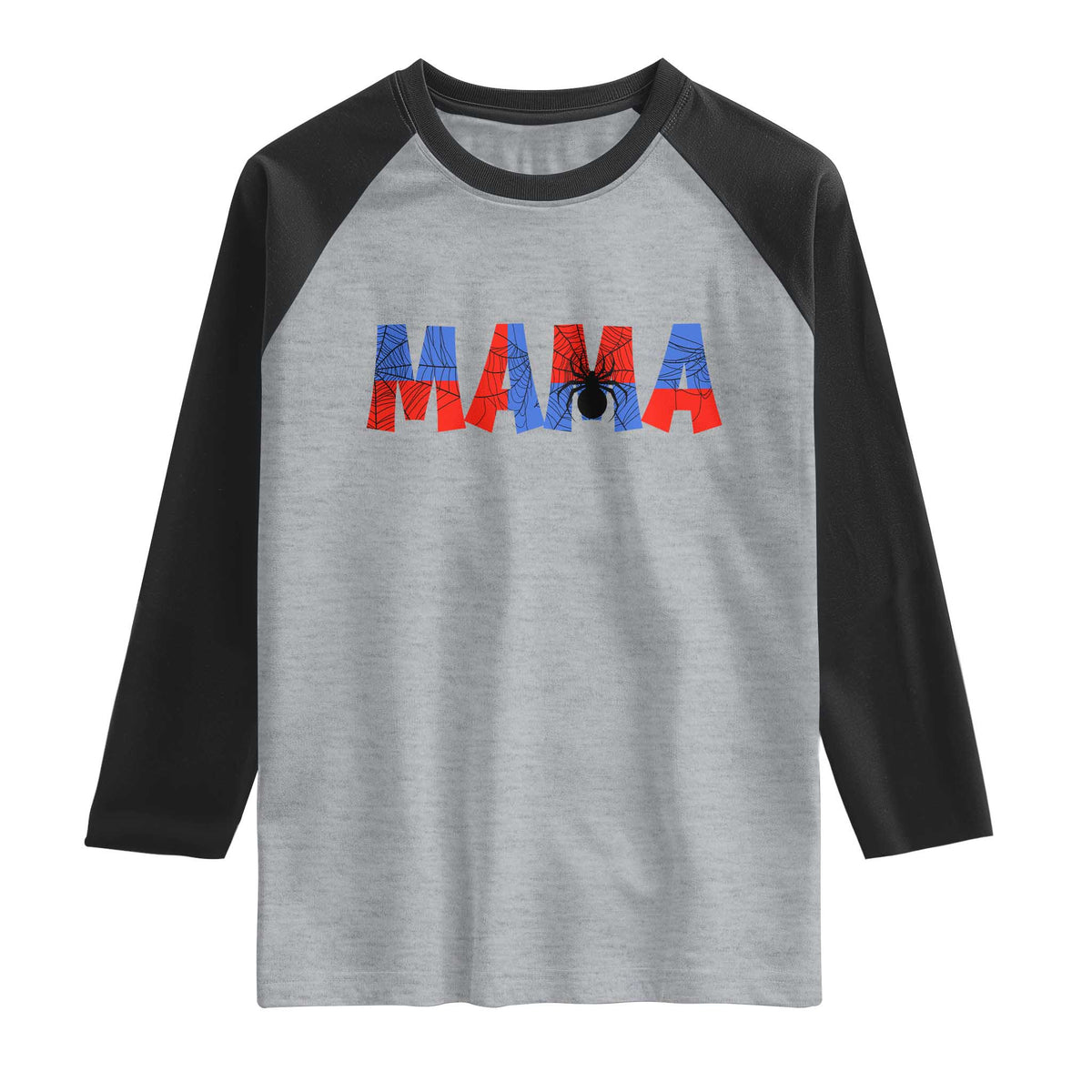 Spooky Mama Spider Web Raglan Shirt Cute Halloween Mom Gift TS12 Heather Gray Black Print Your Wear