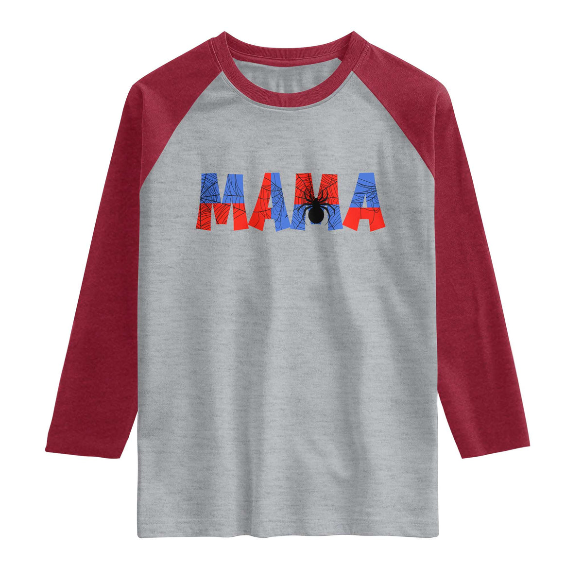 Spooky Mama Spider Web Raglan Shirt Cute Halloween Mom Gift TS12 Heather Gray Heather Red Print Your Wear