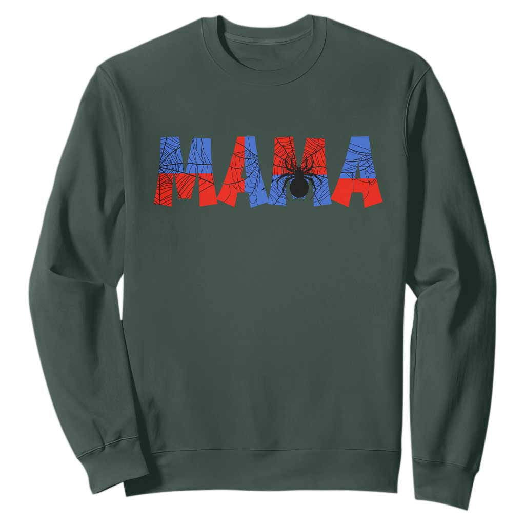 Spooky Mama Spider Web Sweatshirt Cute Halloween Mom Gift TS12 Dark Forest Green Print Your Wear