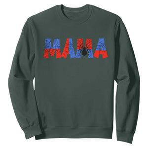 Spooky Mama Spider Web Sweatshirt Cute Halloween Mom Gift TS12 Dark Forest Green Print Your Wear