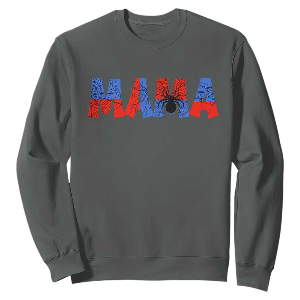 Spooky Mama Spider Web Sweatshirt Cute Halloween Mom Gift TS12 Dark Heather Print Your Wear