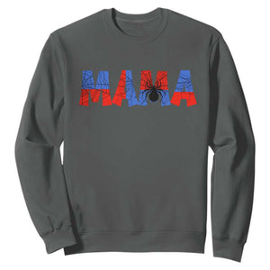 Spooky Mama Spider Web Sweatshirt Cute Halloween Mom Gift TS12 Dark Heather Print Your Wear