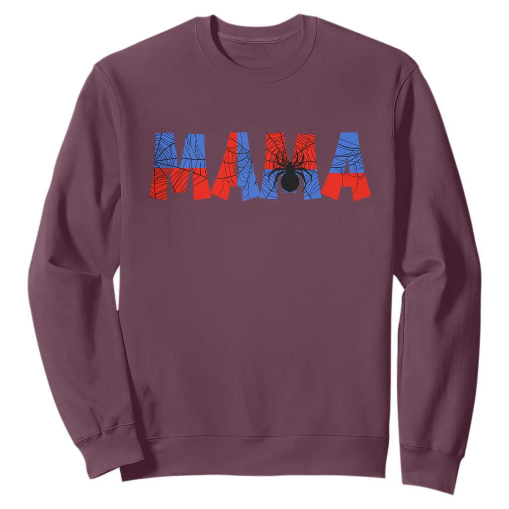 Spooky Mama Spider Web Sweatshirt Cute Halloween Mom Gift TS12 Maroon Print Your Wear