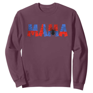 Spooky Mama Spider Web Sweatshirt Cute Halloween Mom Gift TS12 Maroon Print Your Wear