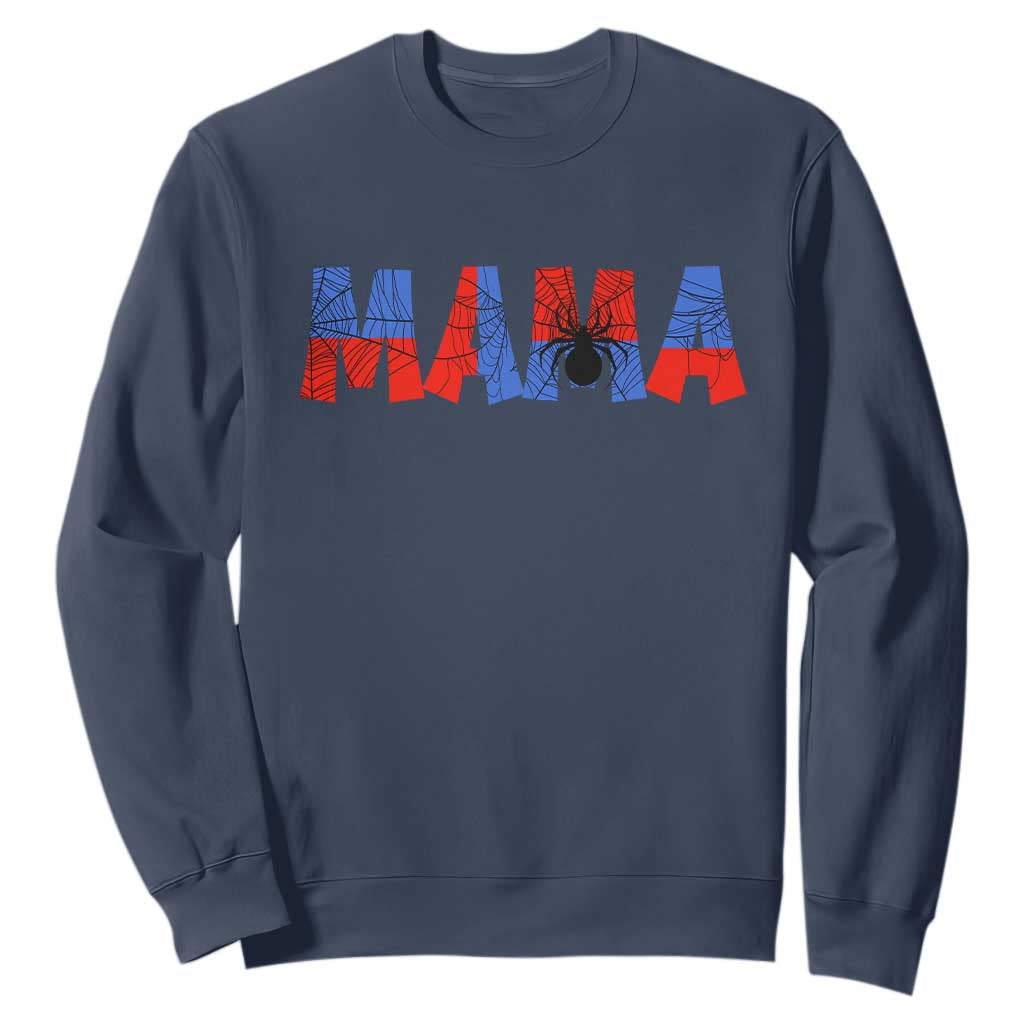 Spooky Mama Spider Web Sweatshirt Cute Halloween Mom Gift TS12 Navy Print Your Wear