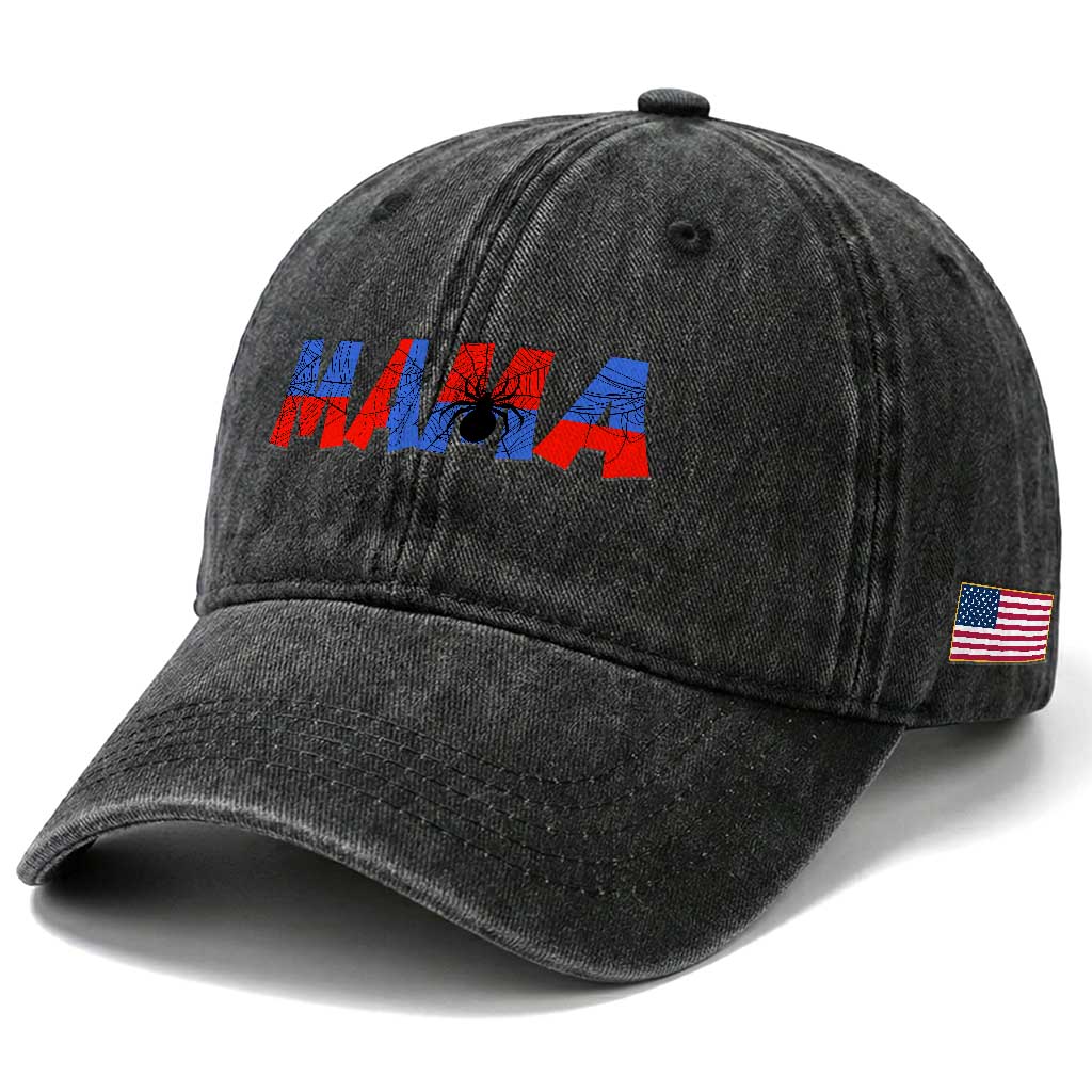 Spooky Mama Spider Web Washed Cotton Baseball Cap Cute Halloween Mom Gift TS12 Print Your Wear