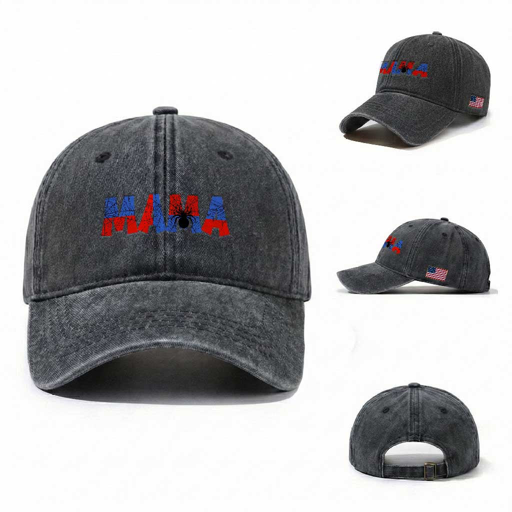 Spooky Mama Spider Web Washed Cotton Baseball Cap Cute Halloween Mom Gift TS12 Washed Cap Universal Fit Dark Gray Print Your Wear