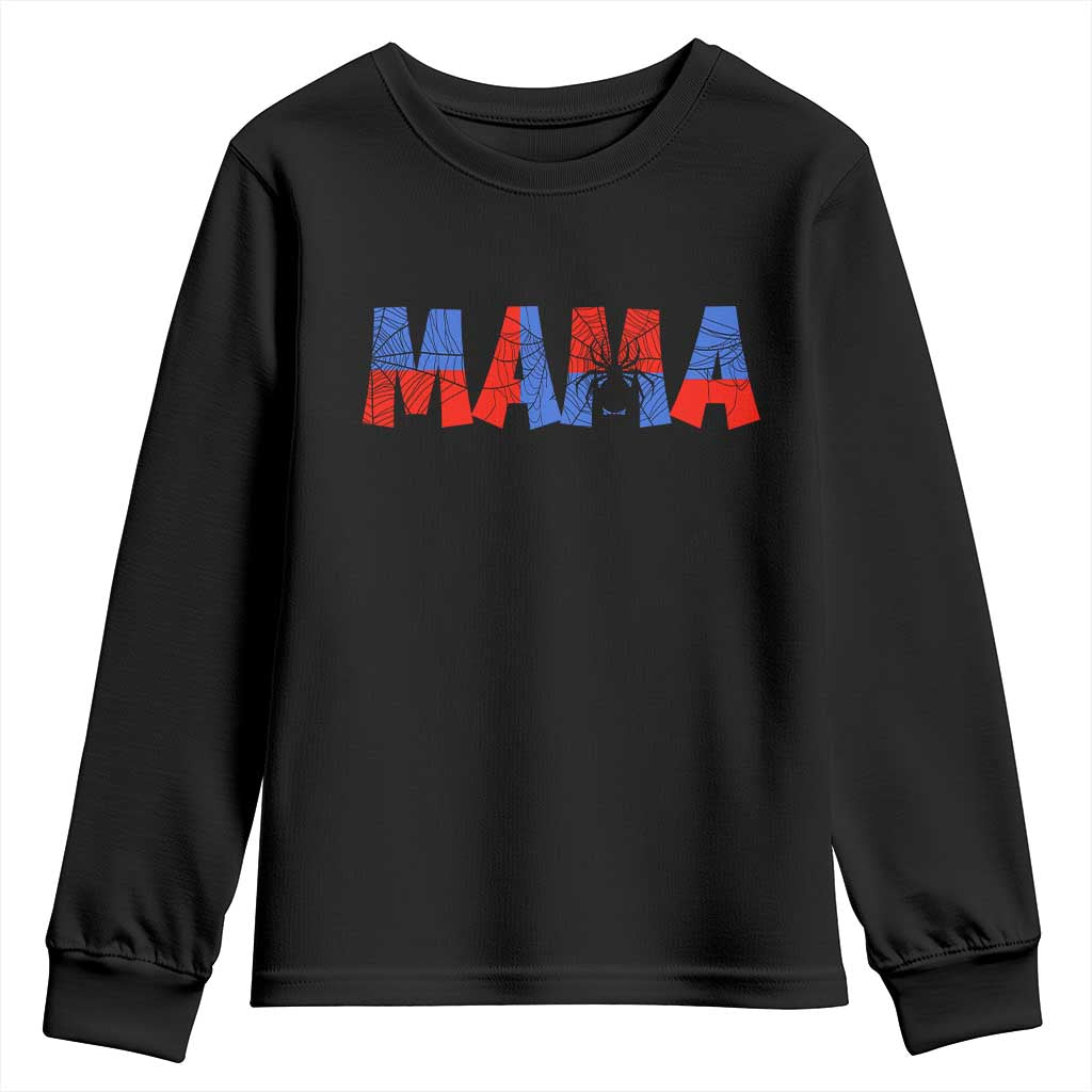 Spooky Mama Spider Web Youth Sweatshirt Cute Halloween Mom Gift TS12 Black Print Your Wear