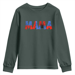 Spooky Mama Spider Web Youth Sweatshirt Cute Halloween Mom Gift TS12 Dark Forest Green Print Your Wear