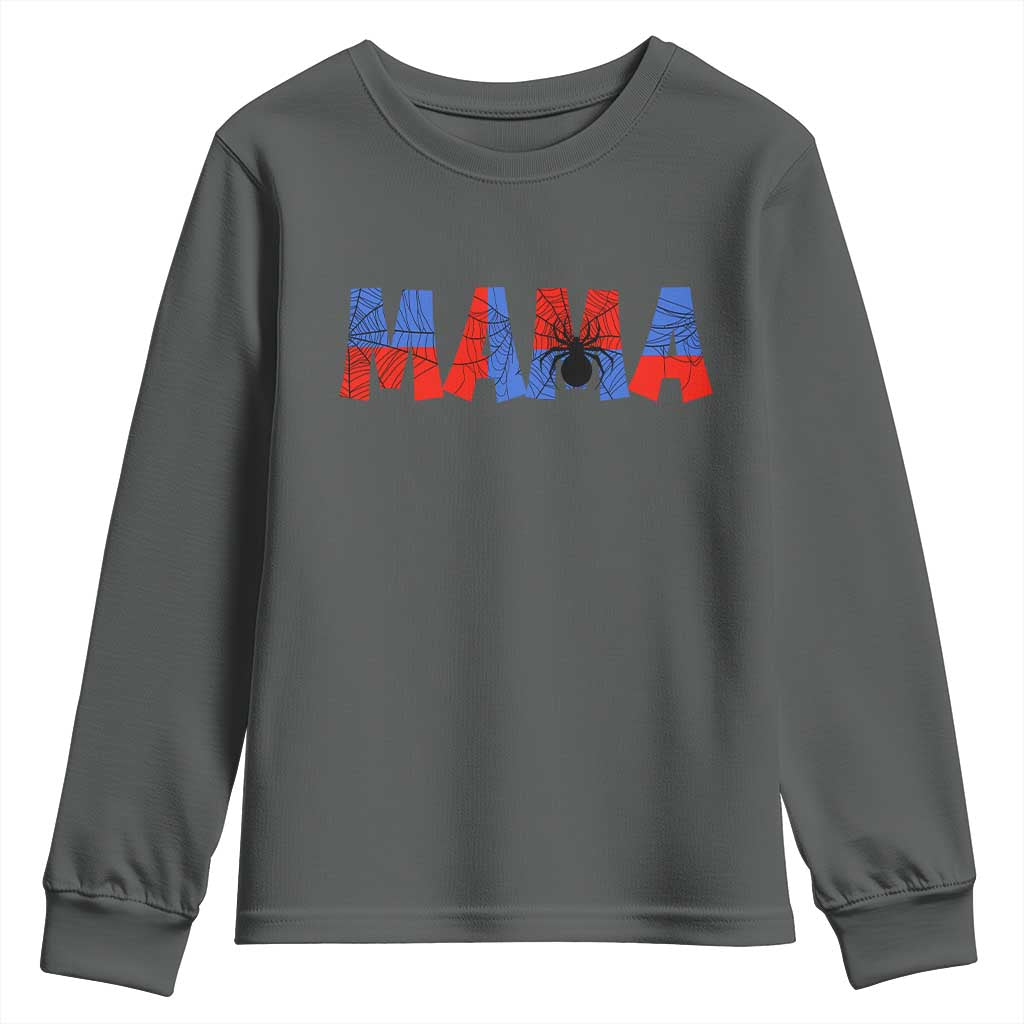 Spooky Mama Spider Web Youth Sweatshirt Cute Halloween Mom Gift TS12 Dark Heather Print Your Wear
